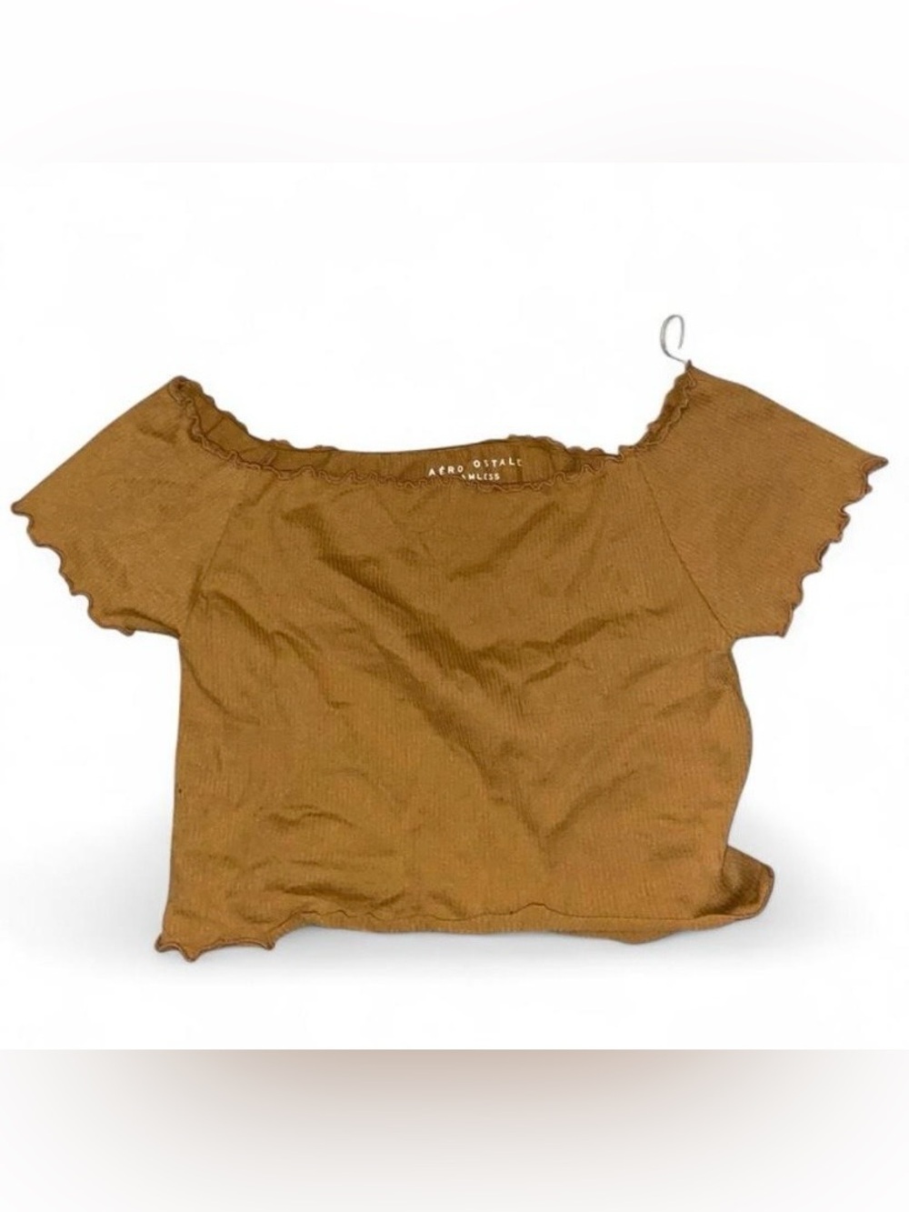 Aéropostale Seamless Mustard/Golden Brown Ribbed Lettuce Trim Crop Top Size XL